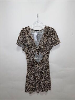 Boohoo Leopard Tie-Front Mini Dress - Tan/Black